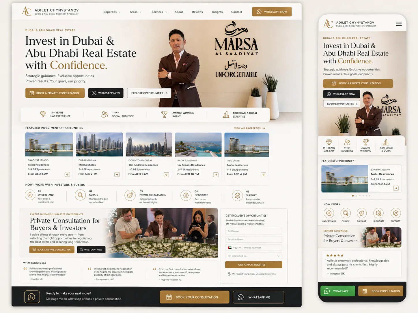 Adilet Chynystanov Dubai and Abu Dhabi real estate website design concept